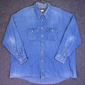 VTG 90s Big Ben Denim‎ Shirt Mens 3XL Blue Workwear USA Made Cotton Rugged Jean